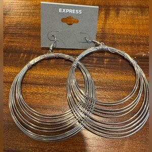 Express Extra Large Silvertone Wire Wrapped Circle Earrings NWT